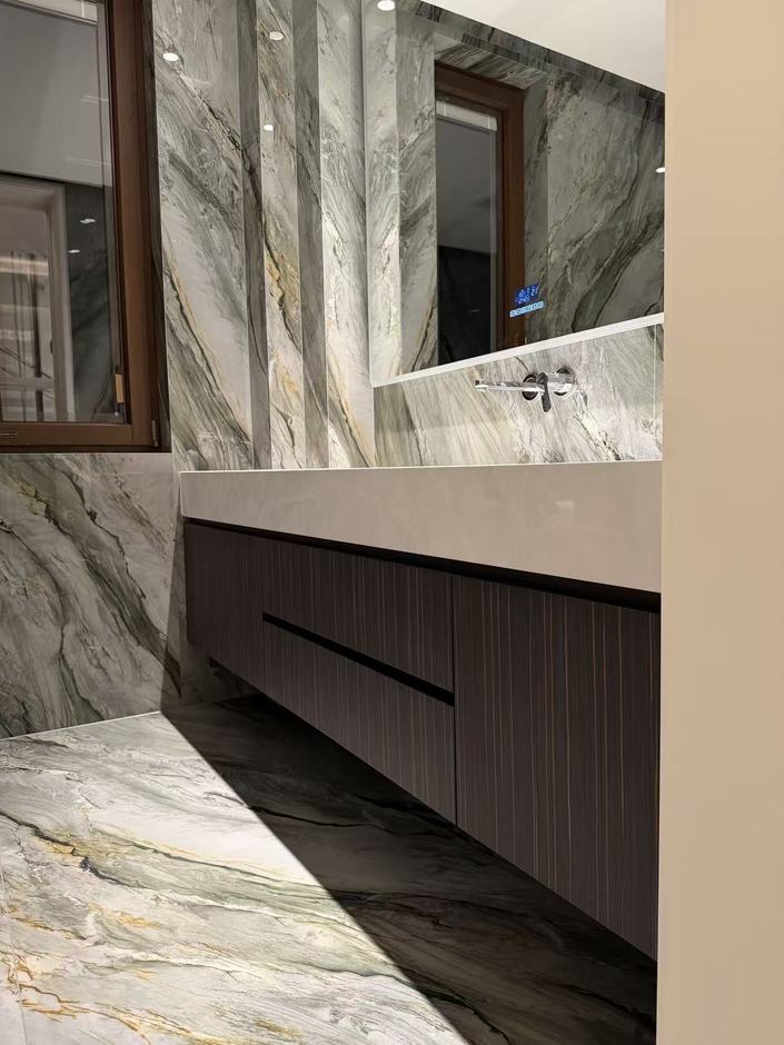Vanity — fluted dark oak & stone